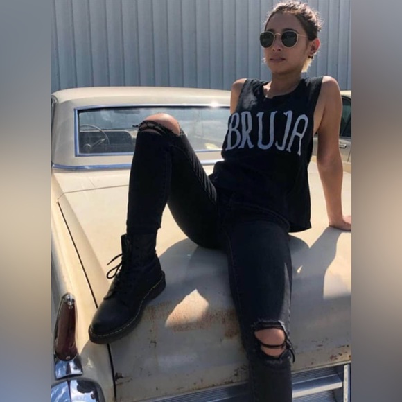 MIGDALIA Bruja Crop Muscle Tank in Black - Picture 7 of 11